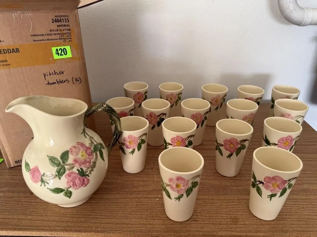 Franciscan Desert Rose pitcher, glasses