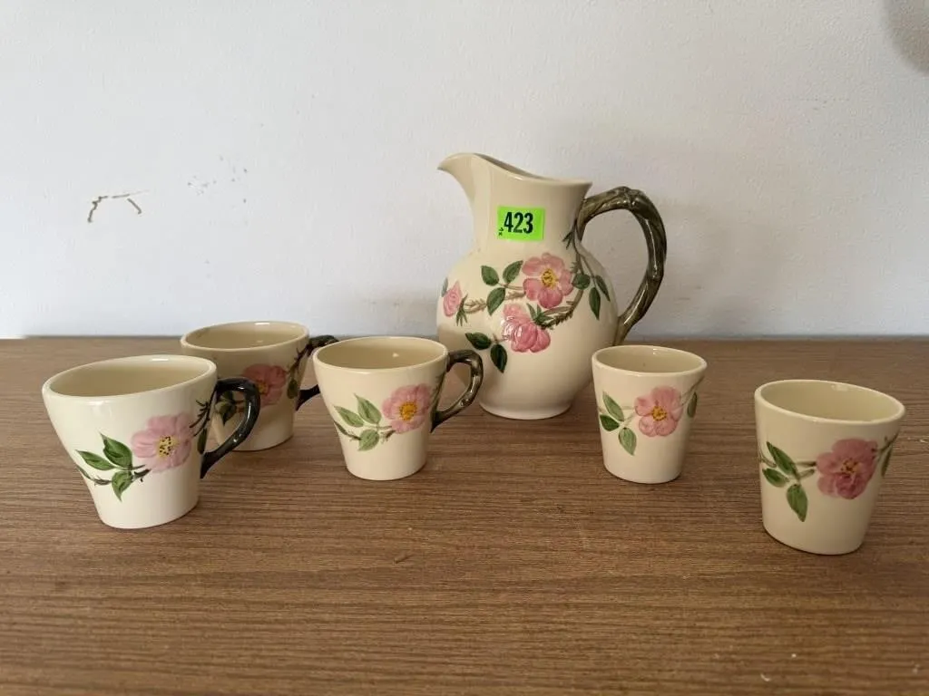 Franciscan Desert Rose pitcher, cups, glasses