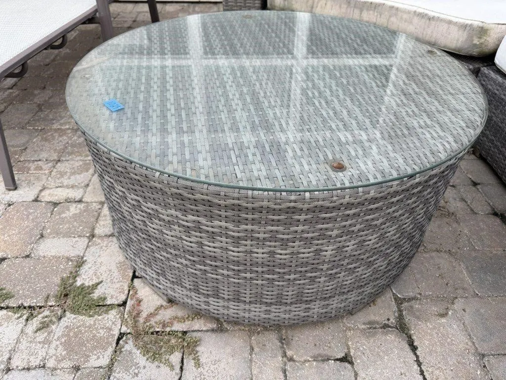 Woven glass top patio coffee table