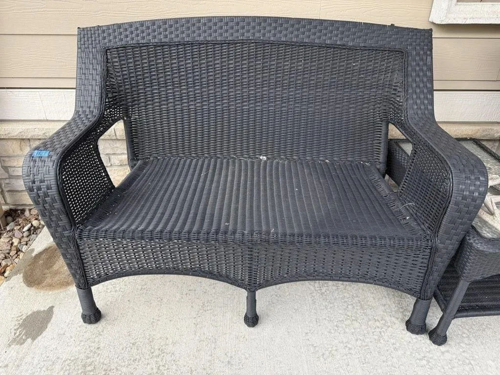 Black wicker patio bench