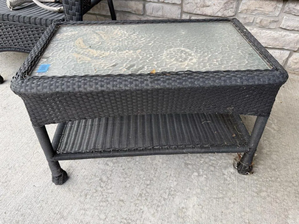 Black wicker glass top coffee table