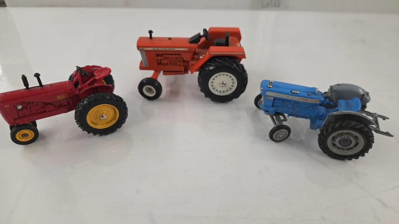 3 - 1/43 Tractors - AC D21 (broken muffler), MH 44 & Ford Super Major