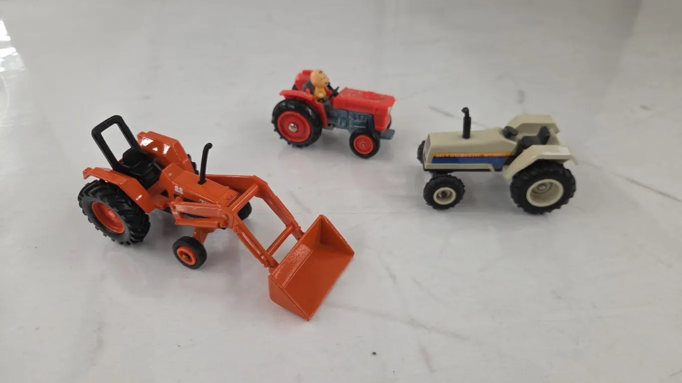 3 - 1/64 Tractors; Mitsubishi MT3000, Tonka 88 w/ loader & Kubota