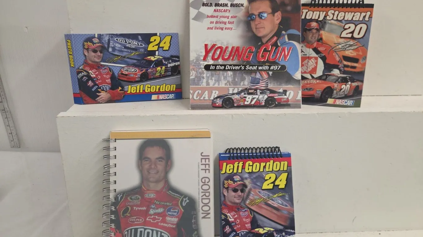 NASCAR Memorabilia - Kurt Busch book, Jeff Gordon Photo Album, Jeff Gordon & Tony Stewart Notepads, Dale Earnhardt Jr. Poster, etc.