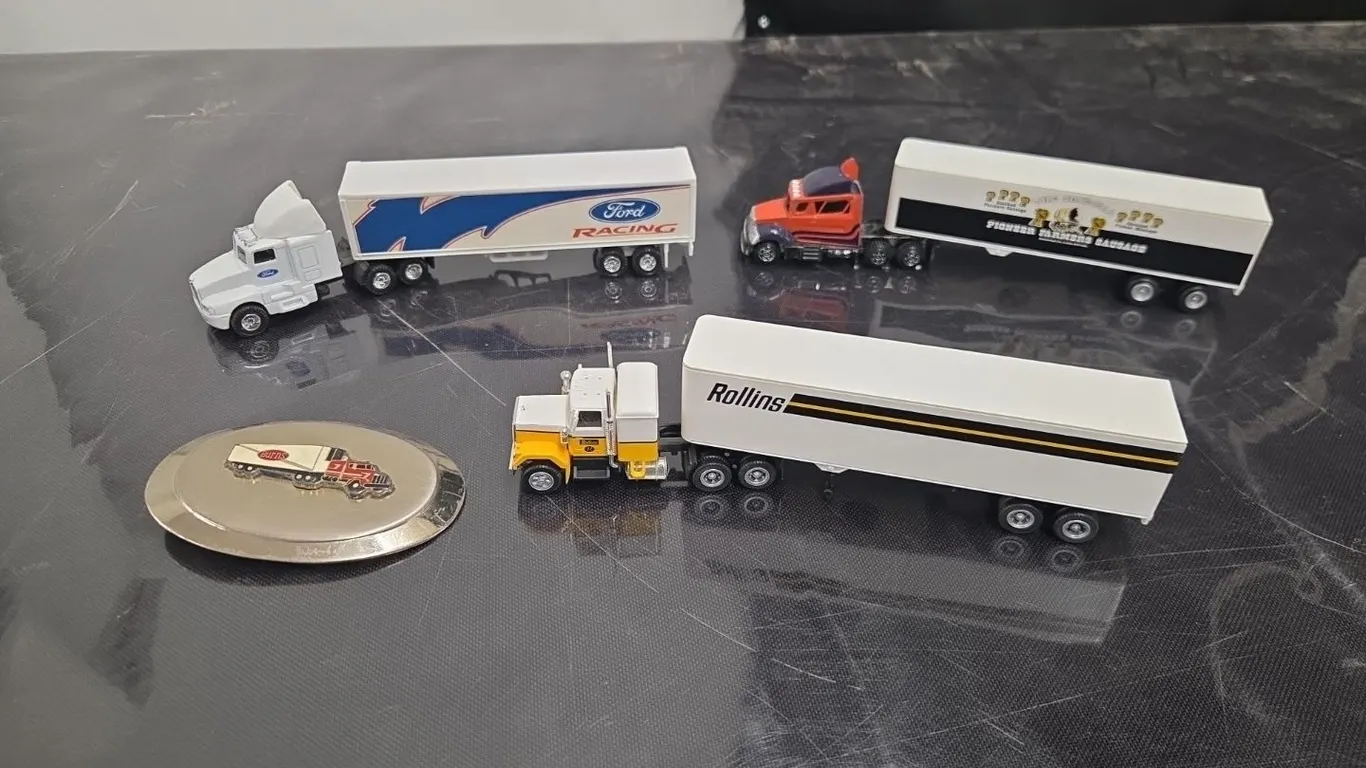5 - 1/87 Semi & Trailers; Ford Racing, TransX (NIB), Rollins, Pioneer Farmer Sausage & Burns (NIB)