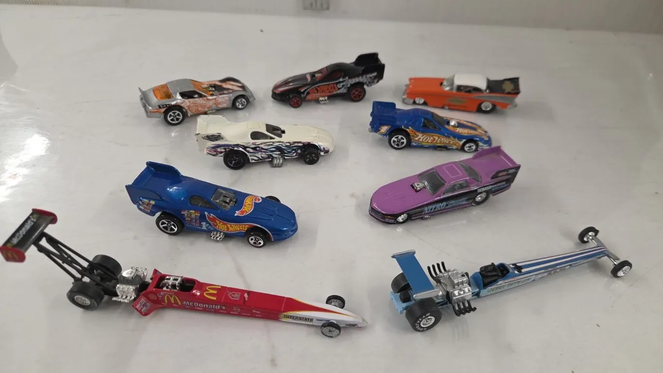 7 - Hot Wheels Funny Cars & 2 - 1/64 Dragsters
