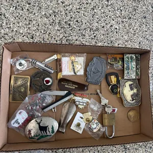 Belt buckles, pins, advertising, etc.