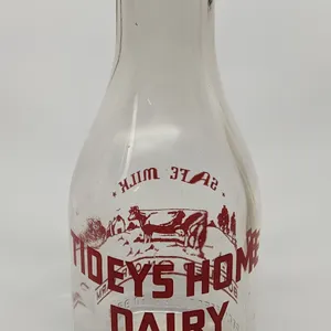 TRPQ QUART MILK BOTTLE TIDEYS HOME DAIRY EAU CLAIRE MICHIGAN (COW - FARM SCENE)