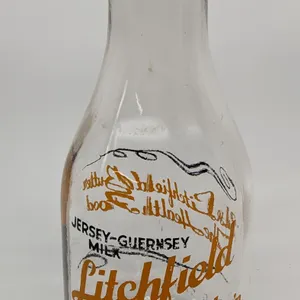 TRPQ 2 COLOR QUART MILK BOTTLE JERSEY GUERNSEY MILK LITCHFIELD MICHIGAN