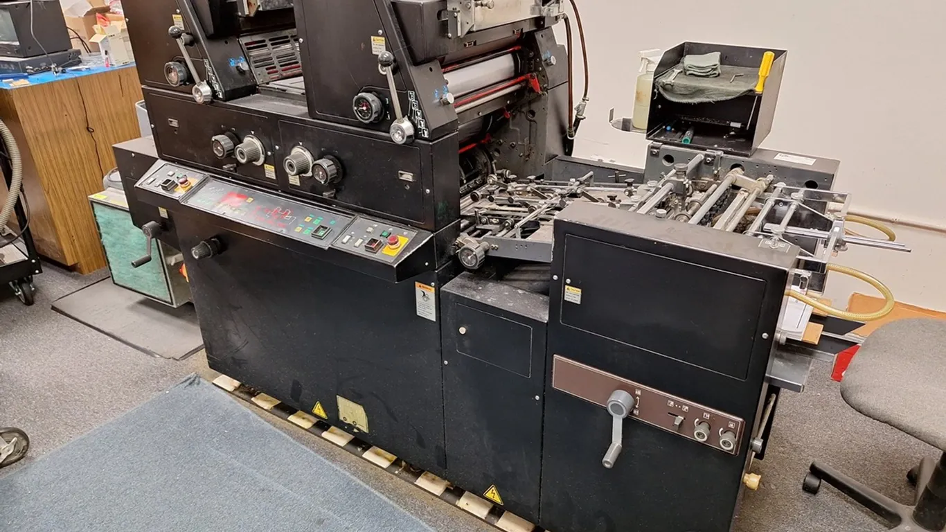 Ryobi 3302M 2 Color Printing Press with Crestline Dampening System, Max Paper Size: 13 3/8" x 17 3/4", Min Paper Size: 3 1/2" x 5",