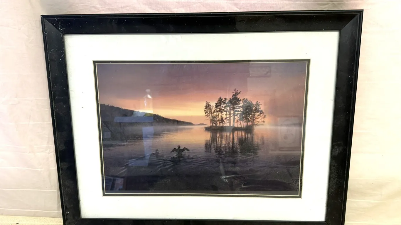 Painting of Lake With Lunes at Dusk