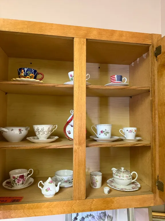 (22) Cabinet of Vintage Tea Cups and Saucers