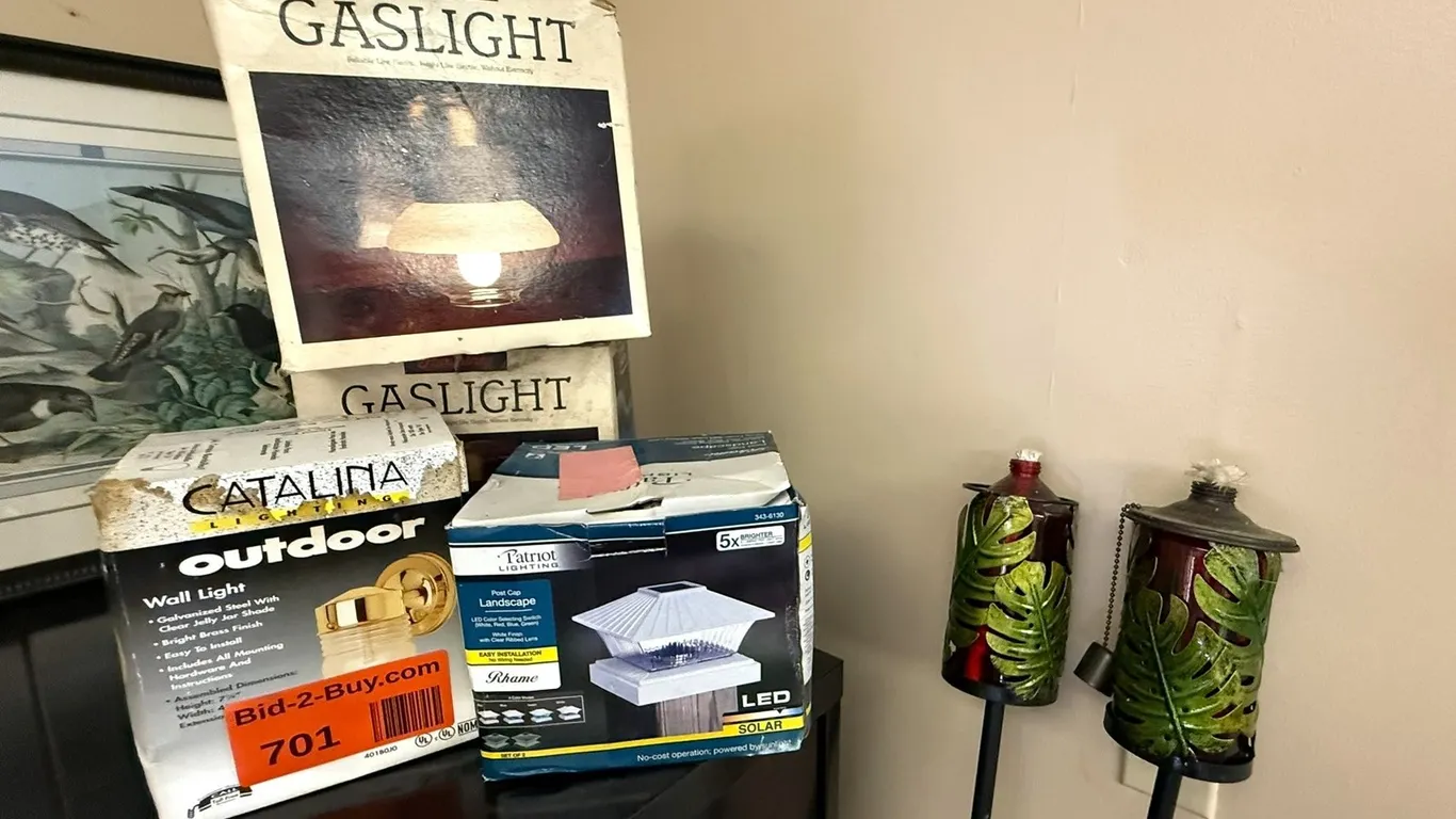 (2) Tiki Torches and (5) Lights