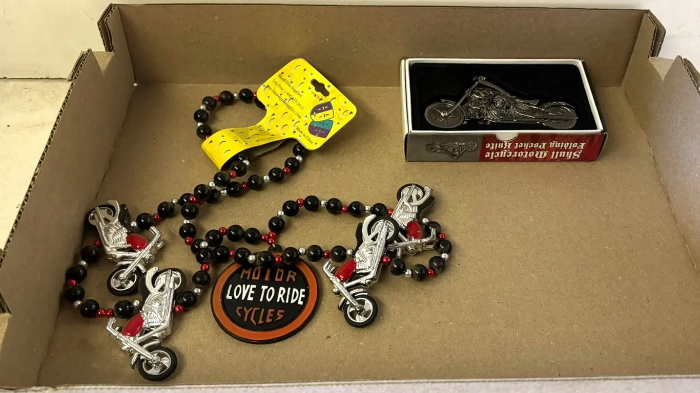 Skull Motorcycle Pocket Knife and Motorcycle Necklace