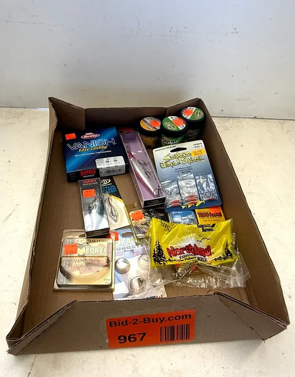 Assorted Fishing Tackle, Line, and Bait