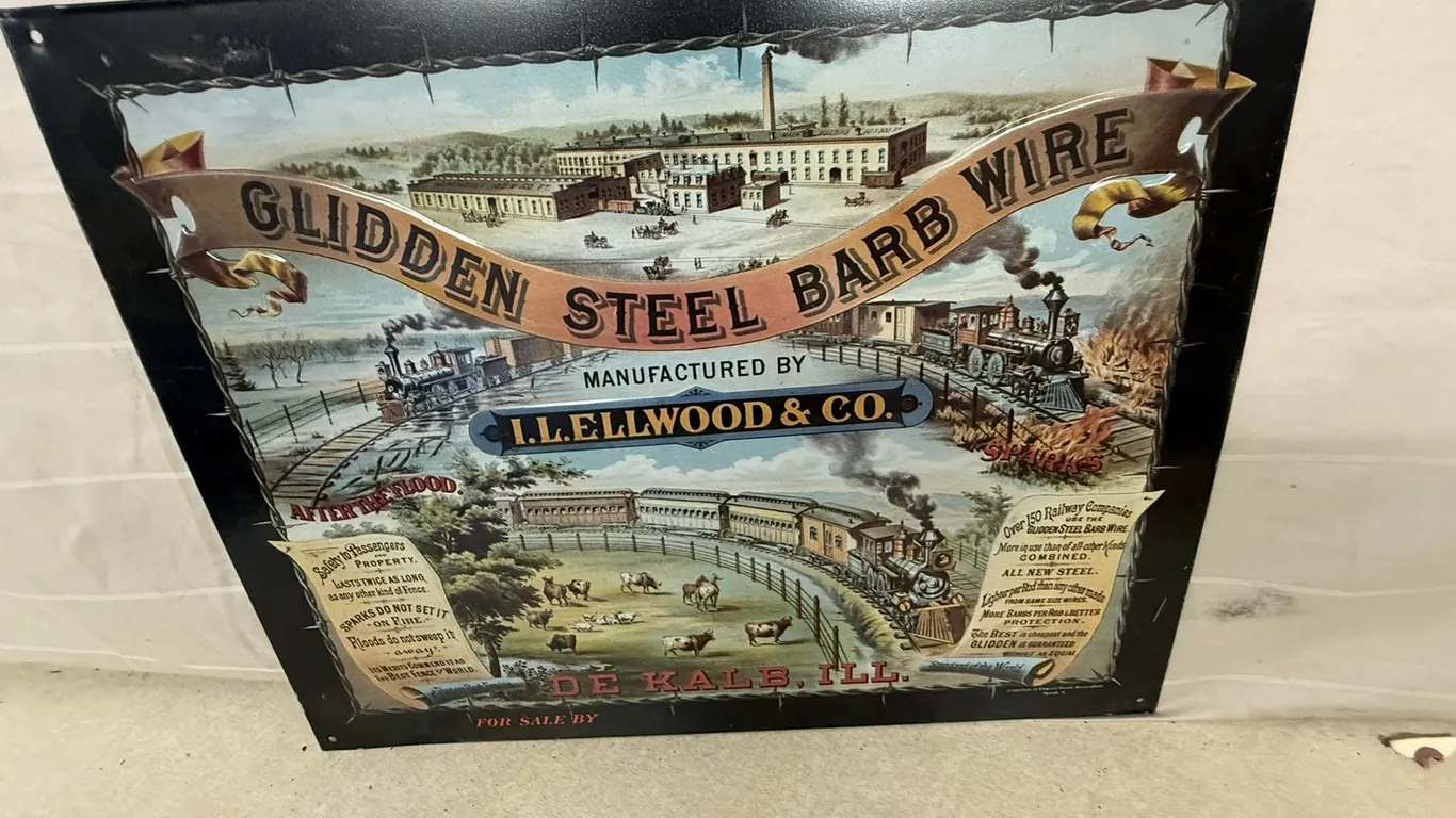 Golden Steel Barbed Wire Metal Sign