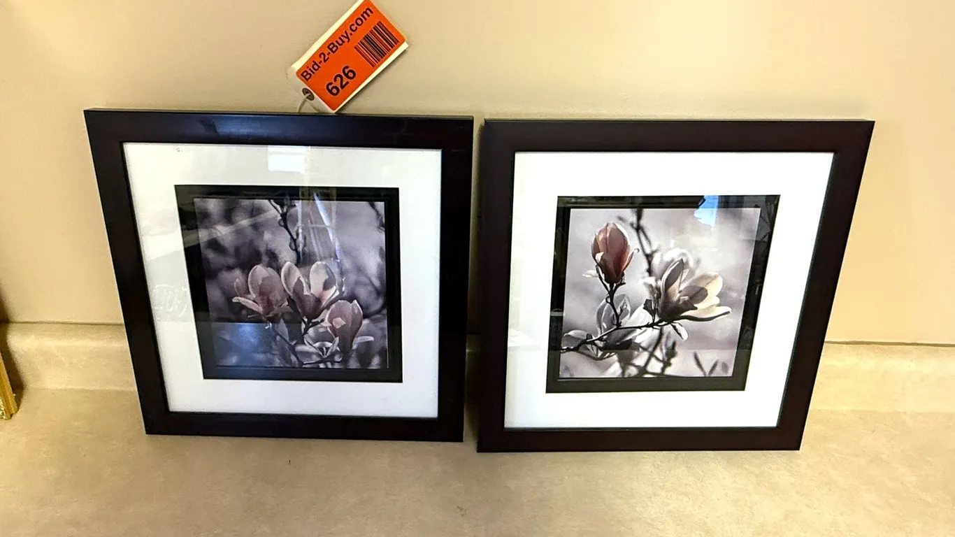 (2) Floral Prints in Square Black Frames