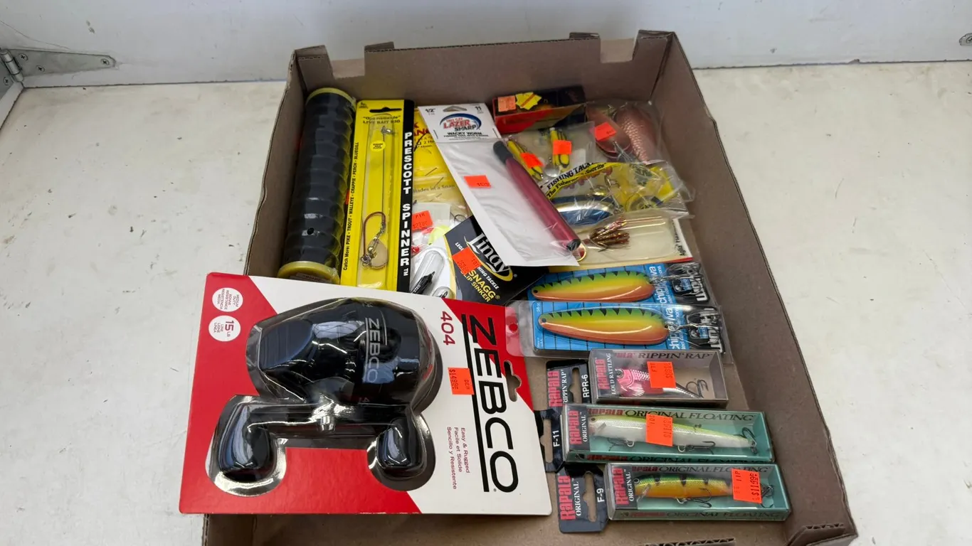 Fishing Reel and Assorted Supplies