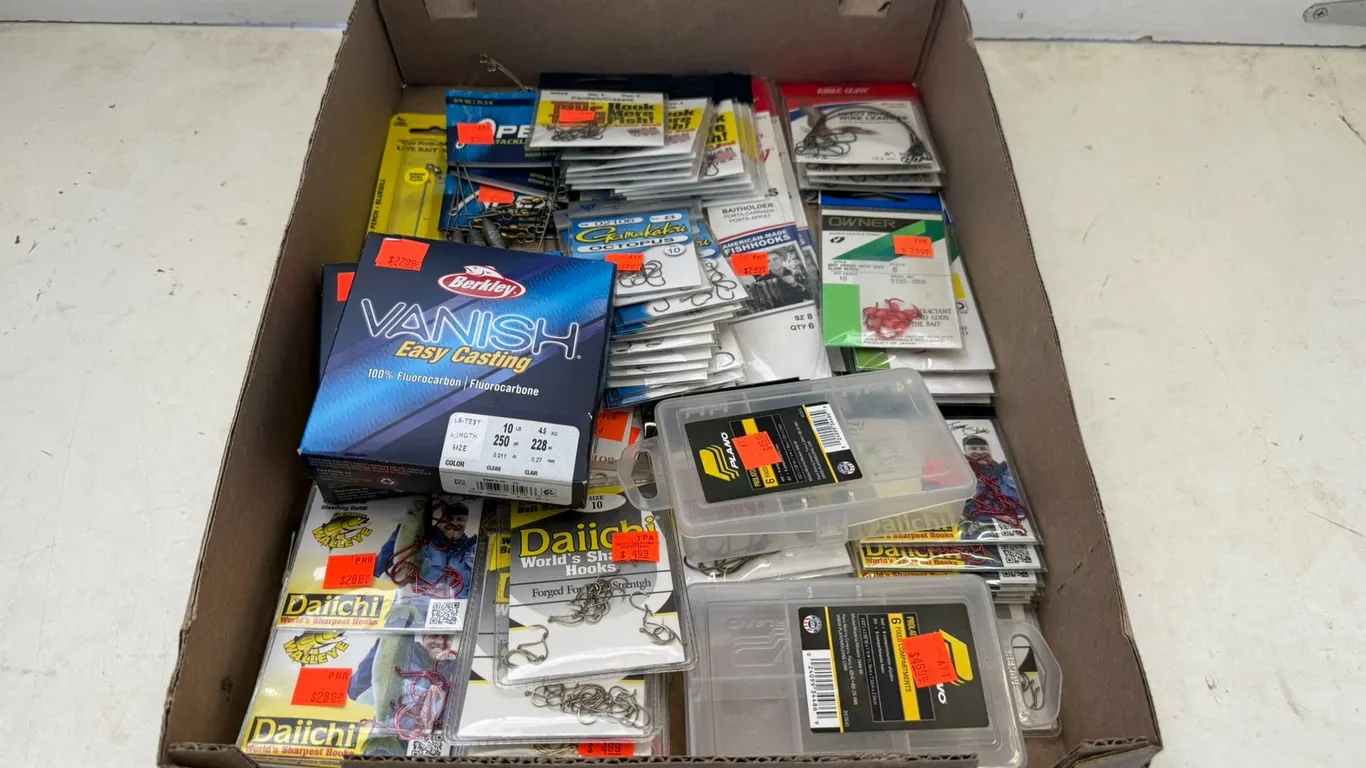 Assorted Fishing Hooks, Tackle, and Lines