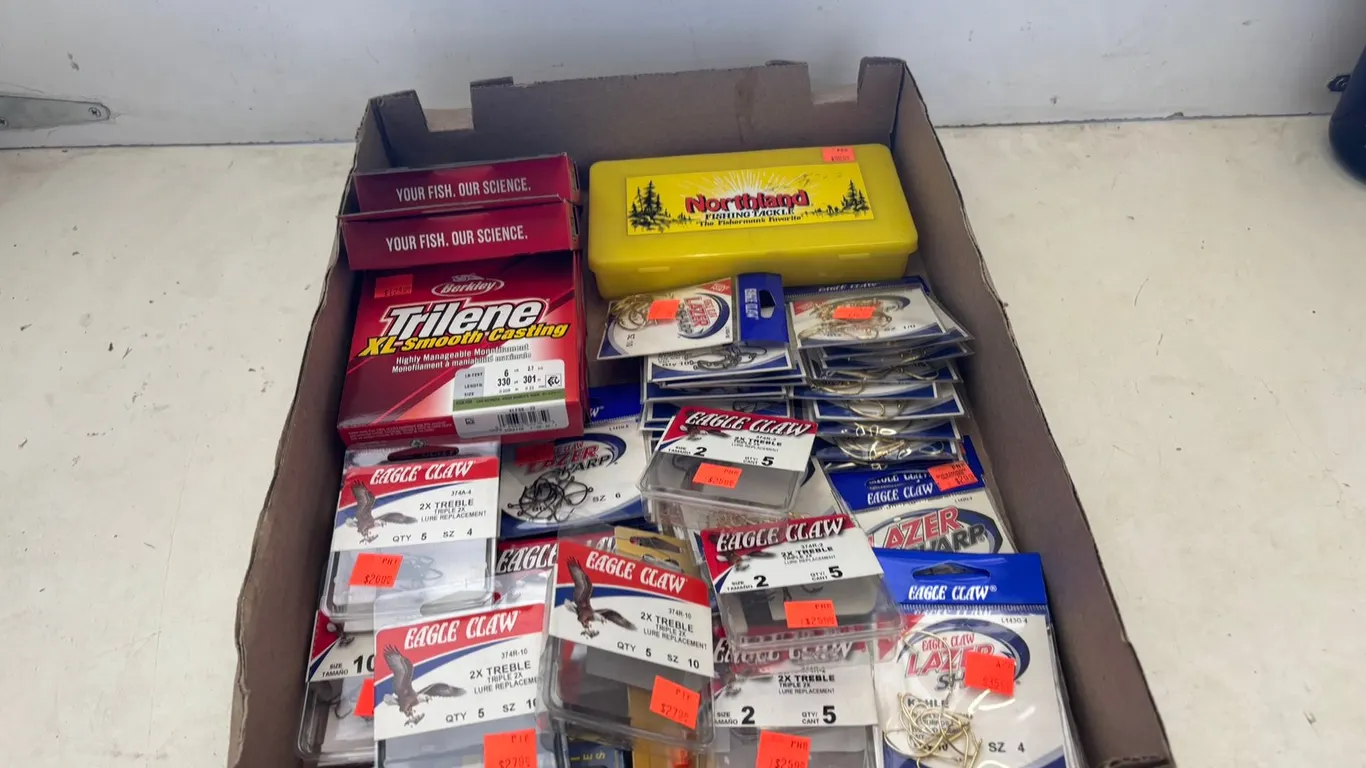 Assorted Fishing Lures, Lines, and Hooks