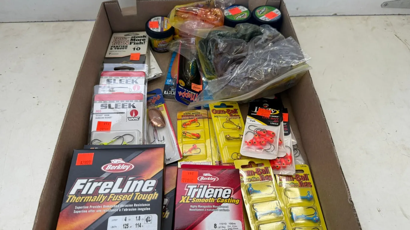 Assorted Fishing Hooks, Tackle, and Lines