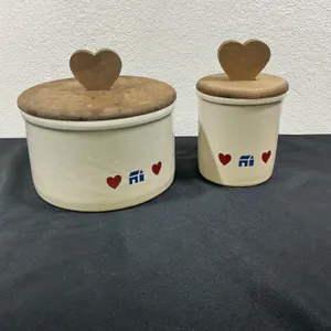 Robinson Ransbottom Roseville Ohio #20 & #21 Crocks w/ Wooden Heart Lids