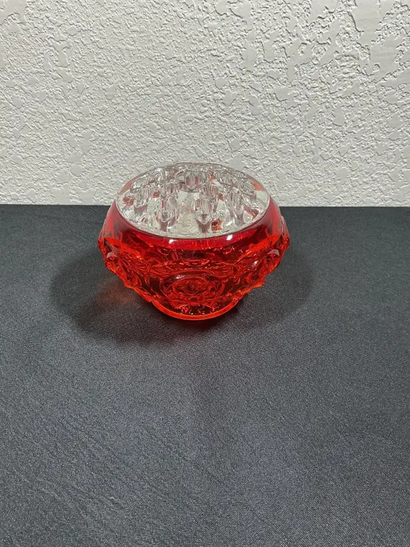 L.E. Smith Moon & Stars Amberina Glass Flower Frog Bowl