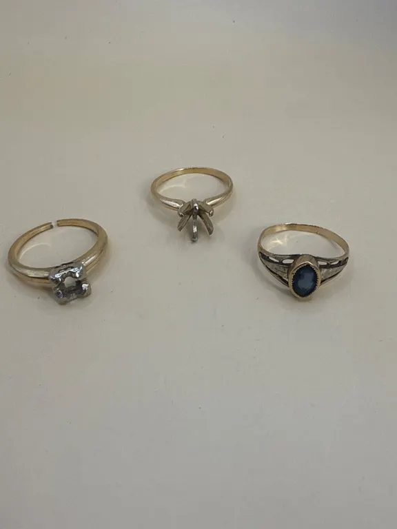 10K & 14K Gold Rings – Blue Stone & Missing Stones – 3 Pc