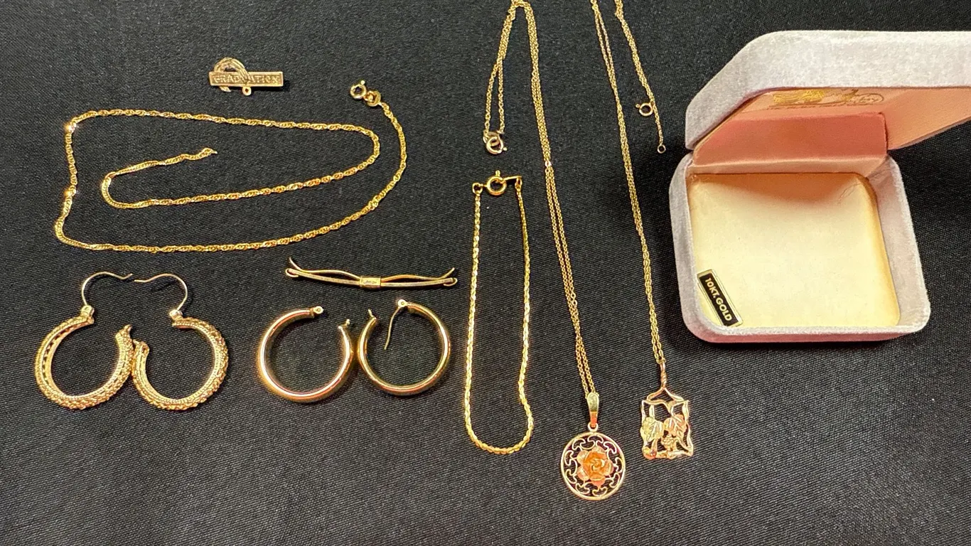 Assorted Gold-Tone & Marked Jewelry – Necklaces, Earrings & Graduation Pin