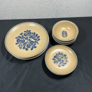 Vintage Pfaltzgraff Folk Art Stoneware Dinnerware – Blue Floral – USA