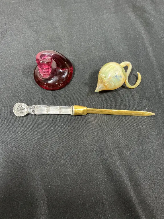 Vintage Fostoria Letter Opener, Handblown Glass Pen Holder & West German Mouse