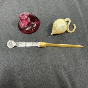 Vintage Fostoria Letter Opener, Handblown Glass Pen Holder & West German Mouse