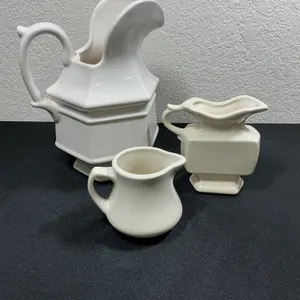 Vintage McCoy #7525, Haeger Attributed & Homer Laughlin White Pitcher/Creamer Lot