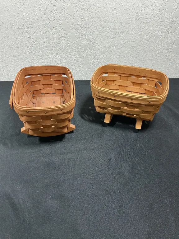 Pair of Vintage Longaberger Footed Baskets – 1989 & 1990 – Dresden, Ohio