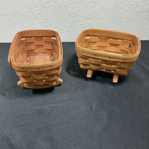 Pair of Vintage Longaberger Footed Baskets – 1989 & 1990 – Dresden, Ohio