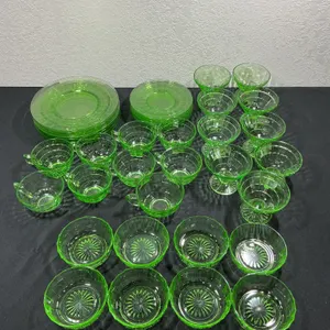 Vintage Green Uranium Glass Dinnerware Collection – Cups, Plates & Bowls