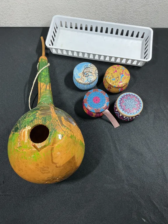 Hand-Painted Gourd Birdhouse & 4 Decorative Soy Candles
