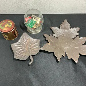 Assorted Buttons, Vintage Matchbooks & Decorative Leaf Dishes