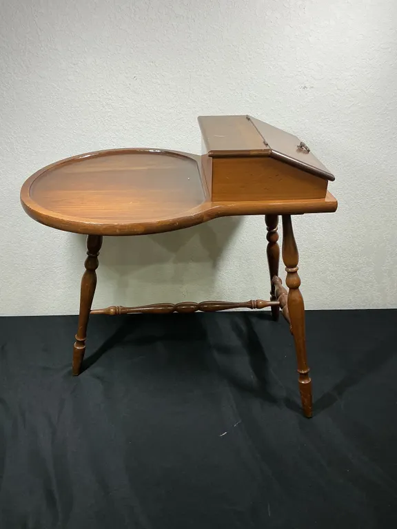 Vintage Wood Telephone Side Table with Lidded Compartment