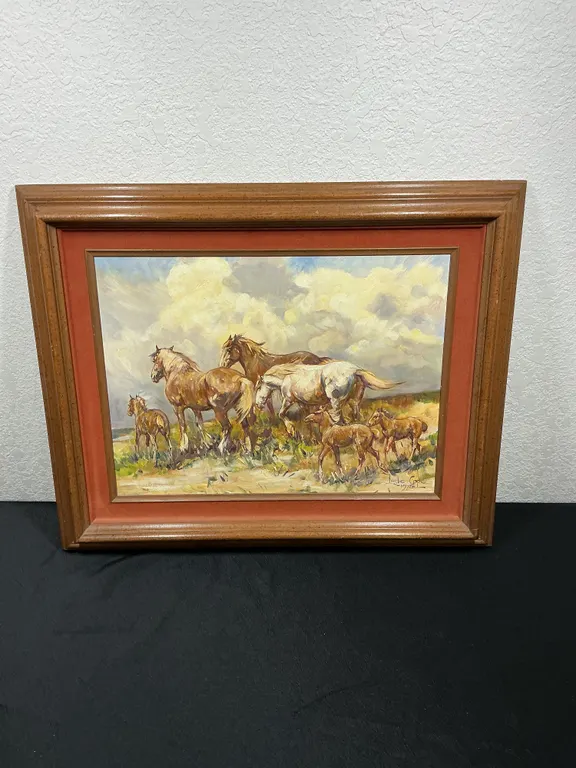 Leslie Cope “Breezy Uplands” 1978 Original Oil on Board – Horses