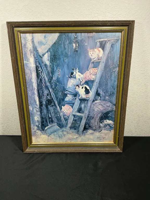 Leslie Cope “Cats on a Ladder” 1971 Framed Print