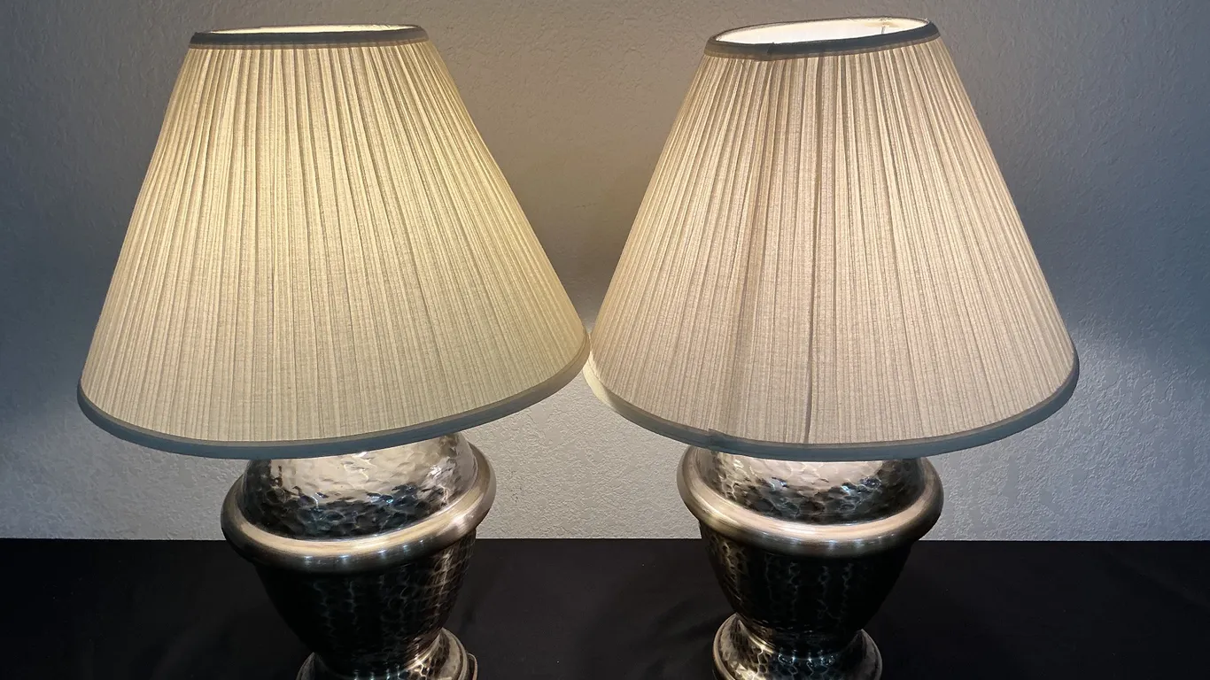 Matching Hammered Metal Table Lamps with Shades – Pair