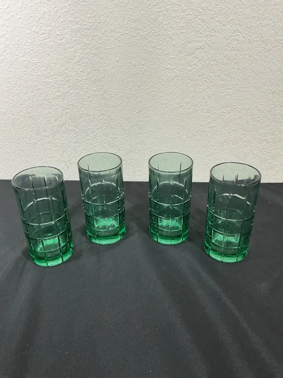 4 Vintage Anchor Hocking Tartan Emerald Green Tumblers