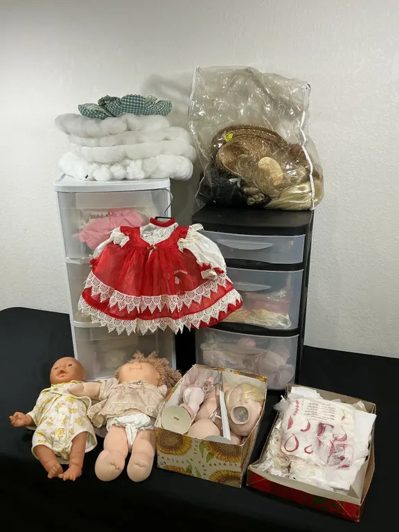 Vintage Doll Making & Repair Supplies with 2 Dolls – Cabbage Patch Style Doll