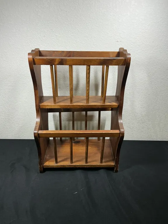 Vintage Wooden Two-Tier Magazine & Book Rack