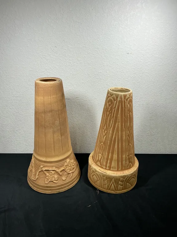 Pair of Decorative Pottery Birdbath Pedestals / Bases – Approx. 18–19”
