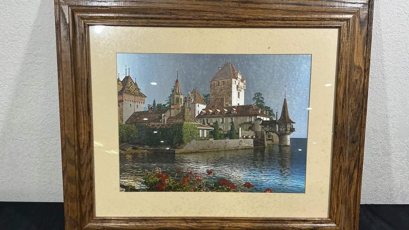 Oberhofen Castle Switzerland Framed Metallic Foil Print