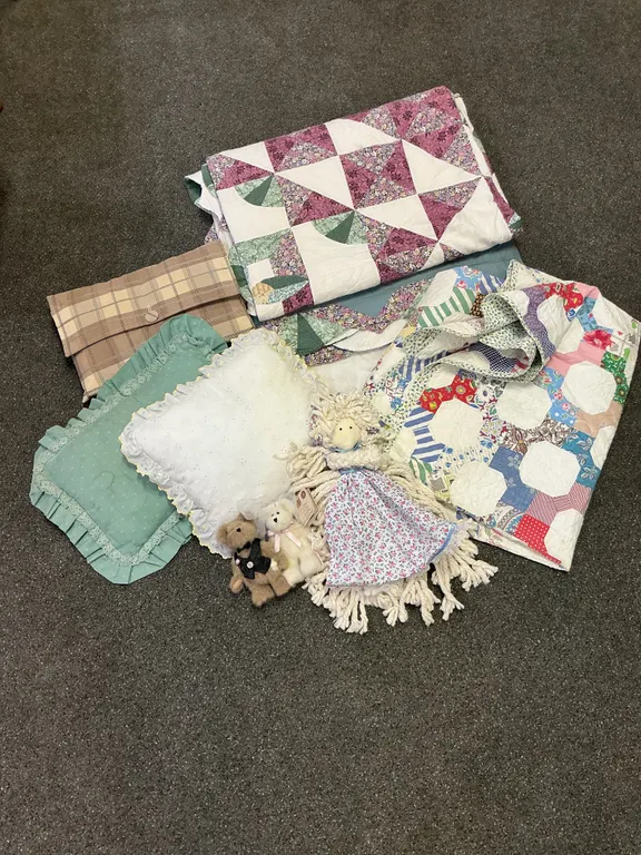 Vintage Handmade Quilts, Linens & Folk Art Doll Lot