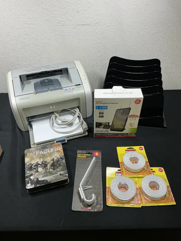 HP LaserJet 1020 Printer, GE HD Antenna & Miscellaneous Lot