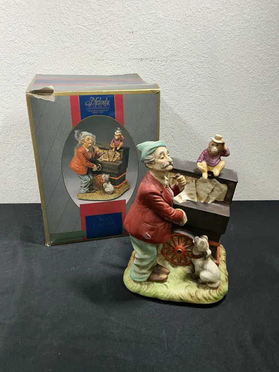 Melody in Motion “Organ Grinder” Hand-Painted Porcelain Musical Figurine